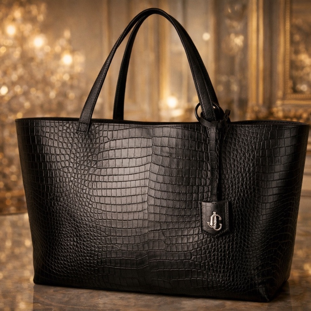 Jimmy Choo Black Tote Bag Italian Leather Croco